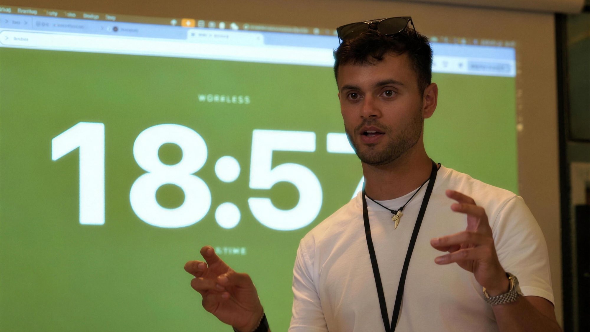 Ethan Monkhouse. Explaining, mid-talk